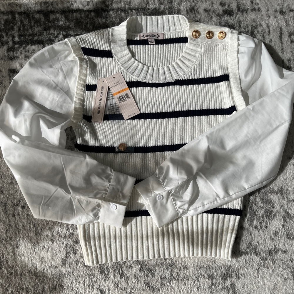 Nanette Lepore Black and White Crew Neck Sweater